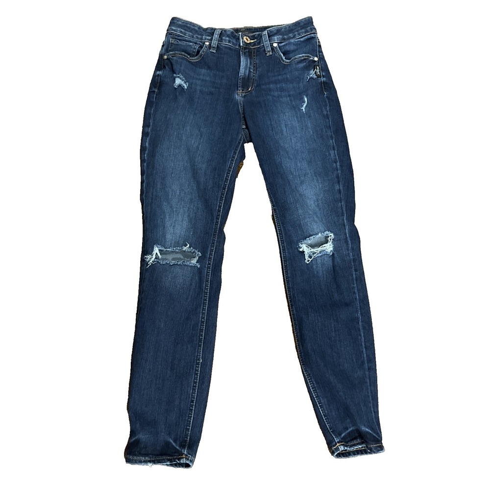 Silver Avery Jeans Womens 29x29 Skinny Mid Rise Blue Dark Wash Denim Distressed